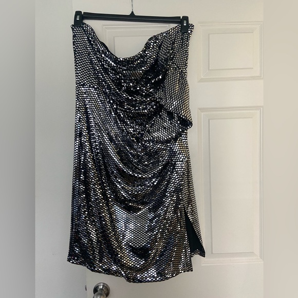 NWT Eloquii silver and black party strapless dress - Picture 2 of 4